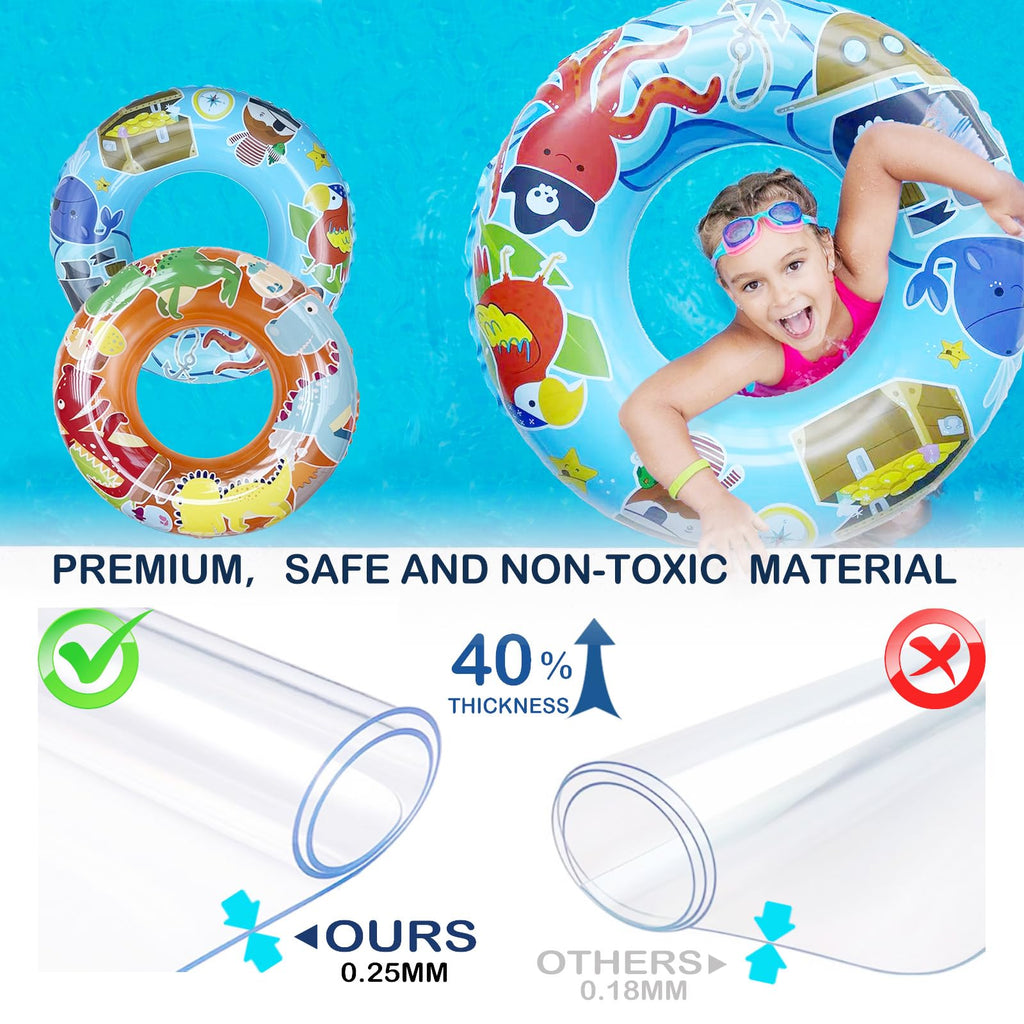 Jomi & Jolly Pirate and Dinosaur Pool Floats for Kids Ages 3-6 – 27.5 Inch Inflatable Swim Rings Set of 2