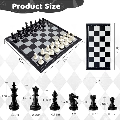 Joneytech 10-Inch Magnetic Travel Chess Set with Folding Board and 2 Extra Queens – Portable Game for Kids and Adults
