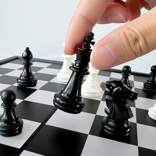 Joneytech 10-Inch Magnetic Travel Chess Set with Folding Board and 2 Extra Queens – Portable Game for Kids and Adults