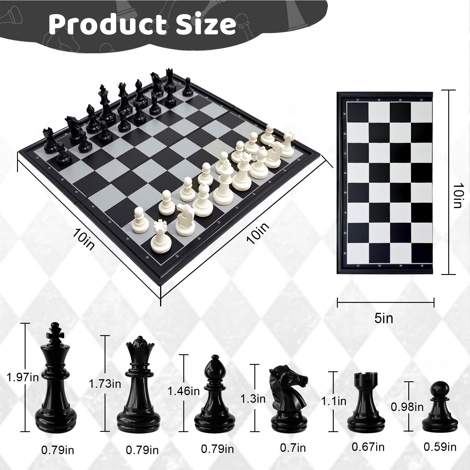 Joneytech 10-Inch Magnetic Travel Chess Set with Folding Board and 2 Extra Queens – Portable Game for Kids and Adults