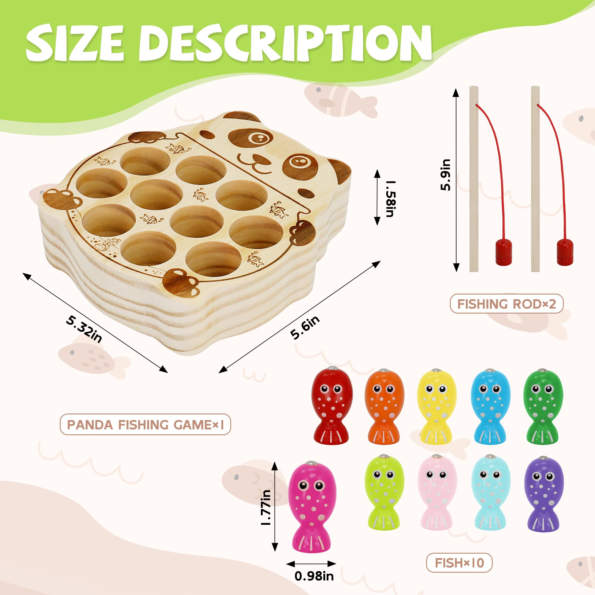 JooKiddie Wooden Magnetic Fishing Game – Panda Theme, Color Sorting & Counting Toy for Ages 3-5