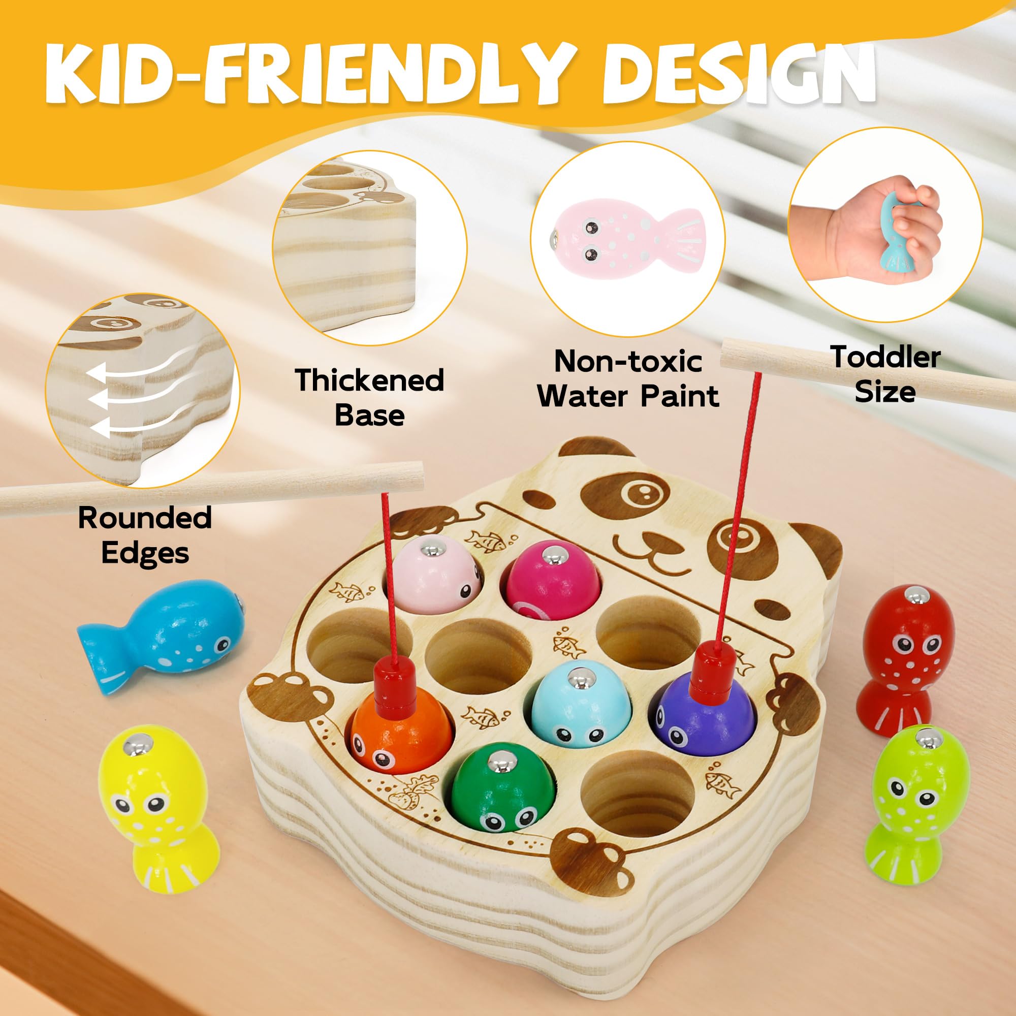 JooKiddie Wooden Magnetic Fishing Game – Panda Theme, Color Sorting & Counting Toy for Ages 3-5