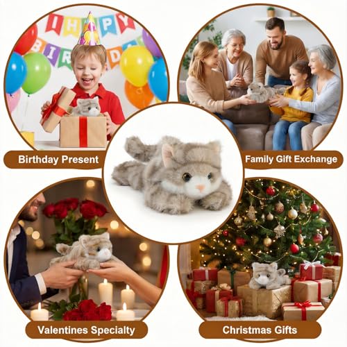 Jorkei 8-Inch Weighted Grey Cat Plush Toy - Soft & Cute Small Stuffed Animal for Kids and Adults