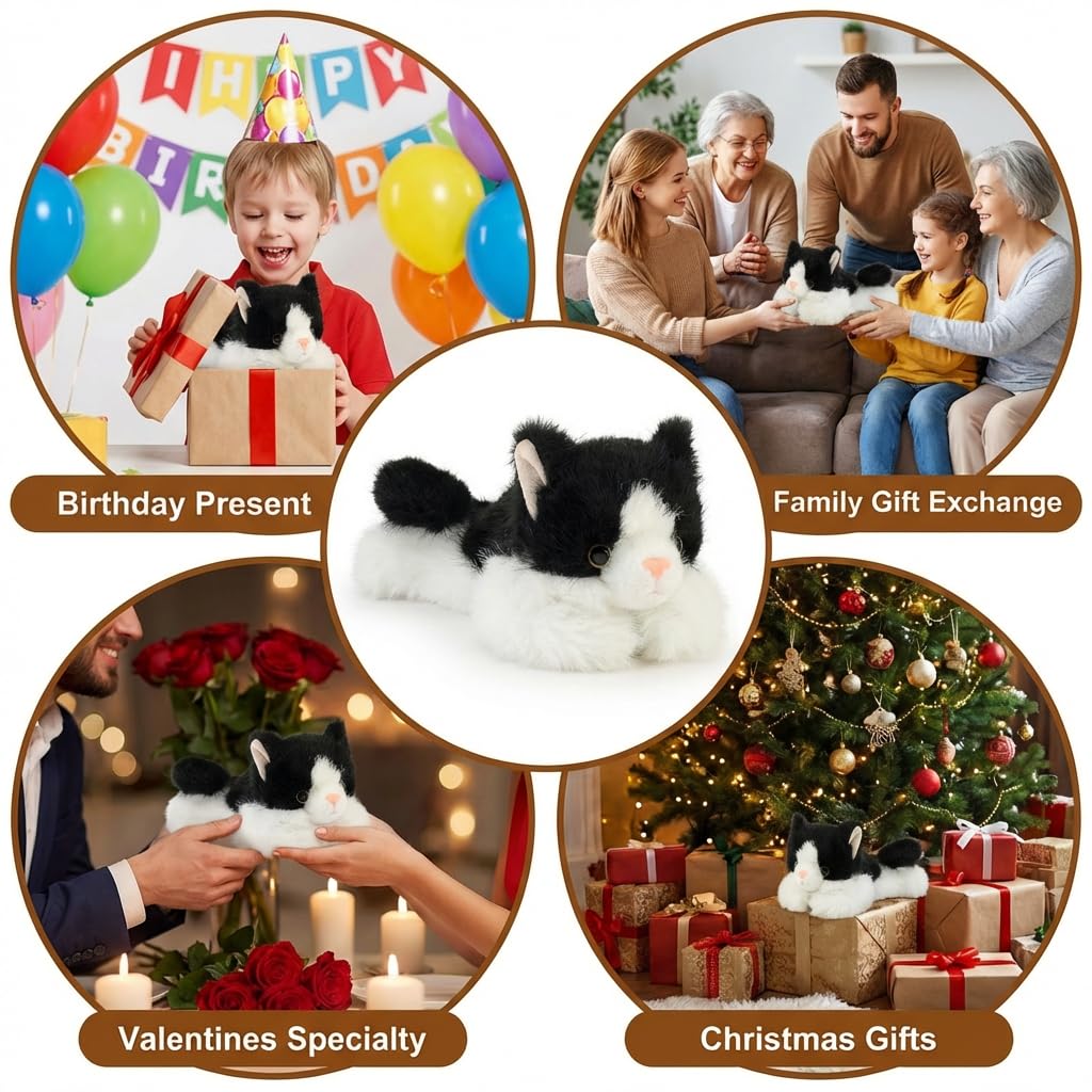 Jorkei Weighted Black Cat Plush Toy - 8 Inch Soft Stuffed Animal, Cute Small Plushie Gift for Kids and Adults