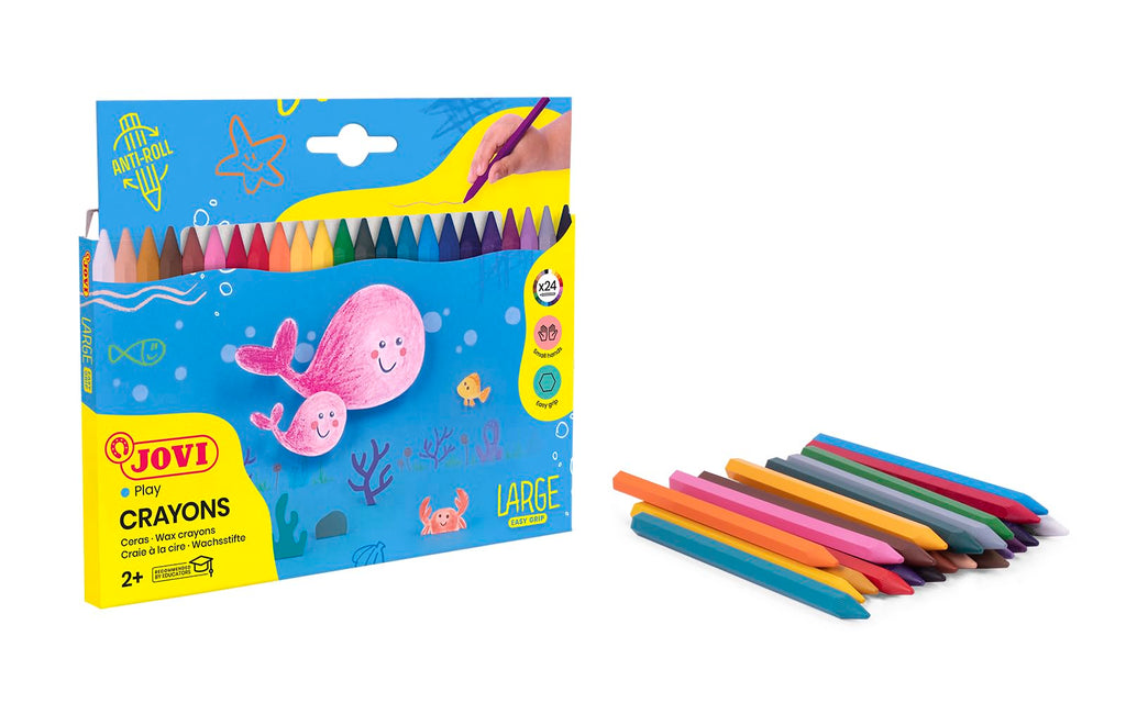 Jovi Plastic Hexagonal Crayons, 24 Count - Durable, Odor-Free, Non-Toxic Art Supplies for Kids