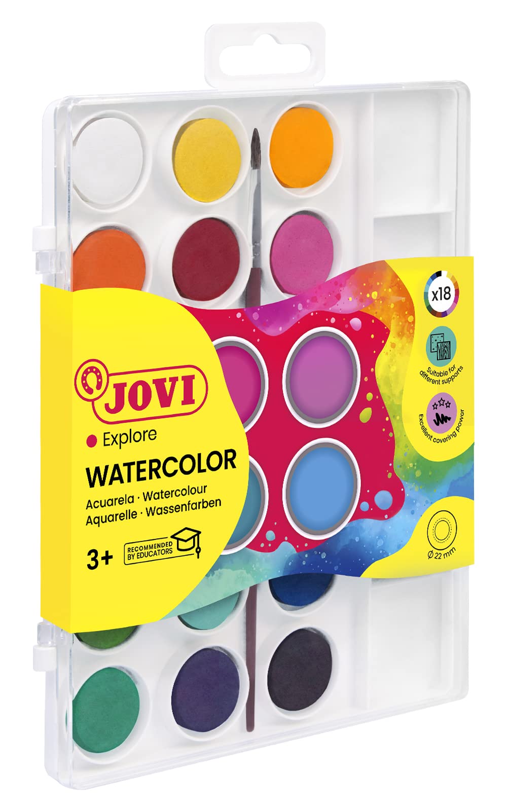 Jovi Watercolor Palette with 18 Bright Colors – Non-Toxic, Quick Drying, Includes Brush