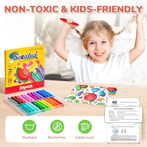 JoyCat 24 Scented Washable Markers for Kids – Fruit & Dessert Fragrances with Conical Tips, Non-Toxic Art Supplies