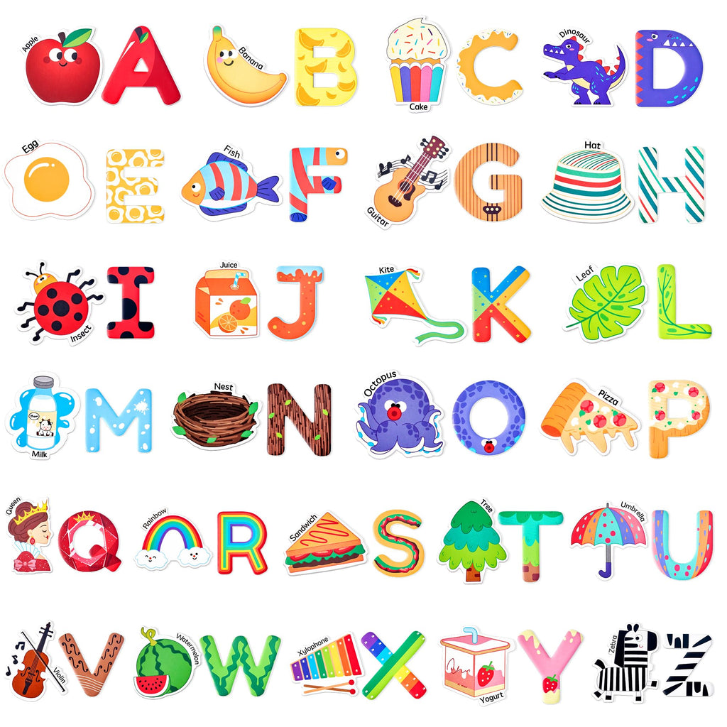 JoyCat 52-Piece Fridge Magnets for Toddlers – Cute Objects & Uppercase Letters, Large Alphabet Magnets for Preschool Learning, Ages 2+