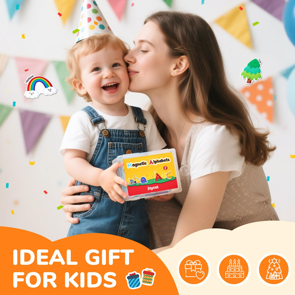 JoyCat 52-Piece Fridge Magnets for Toddlers – Cute Objects & Uppercase Letters, Large Alphabet Magnets for Preschool Learning, Ages 2+
