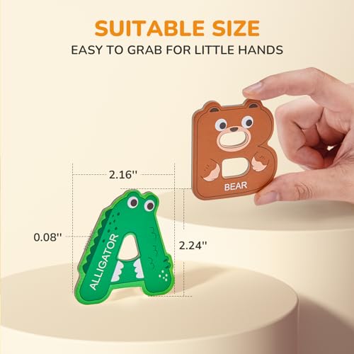 JoyCat Magnetic Letters: 26 Uppercase Alphabet Fridge Magnets with Animal Designs for Toddlers Age 2+