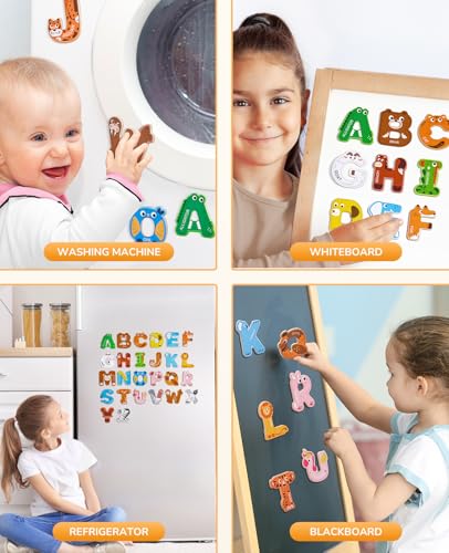 JoyCat Magnetic Letters: 26 Uppercase Alphabet Fridge Magnets with Animal Designs for Toddlers Age 2+