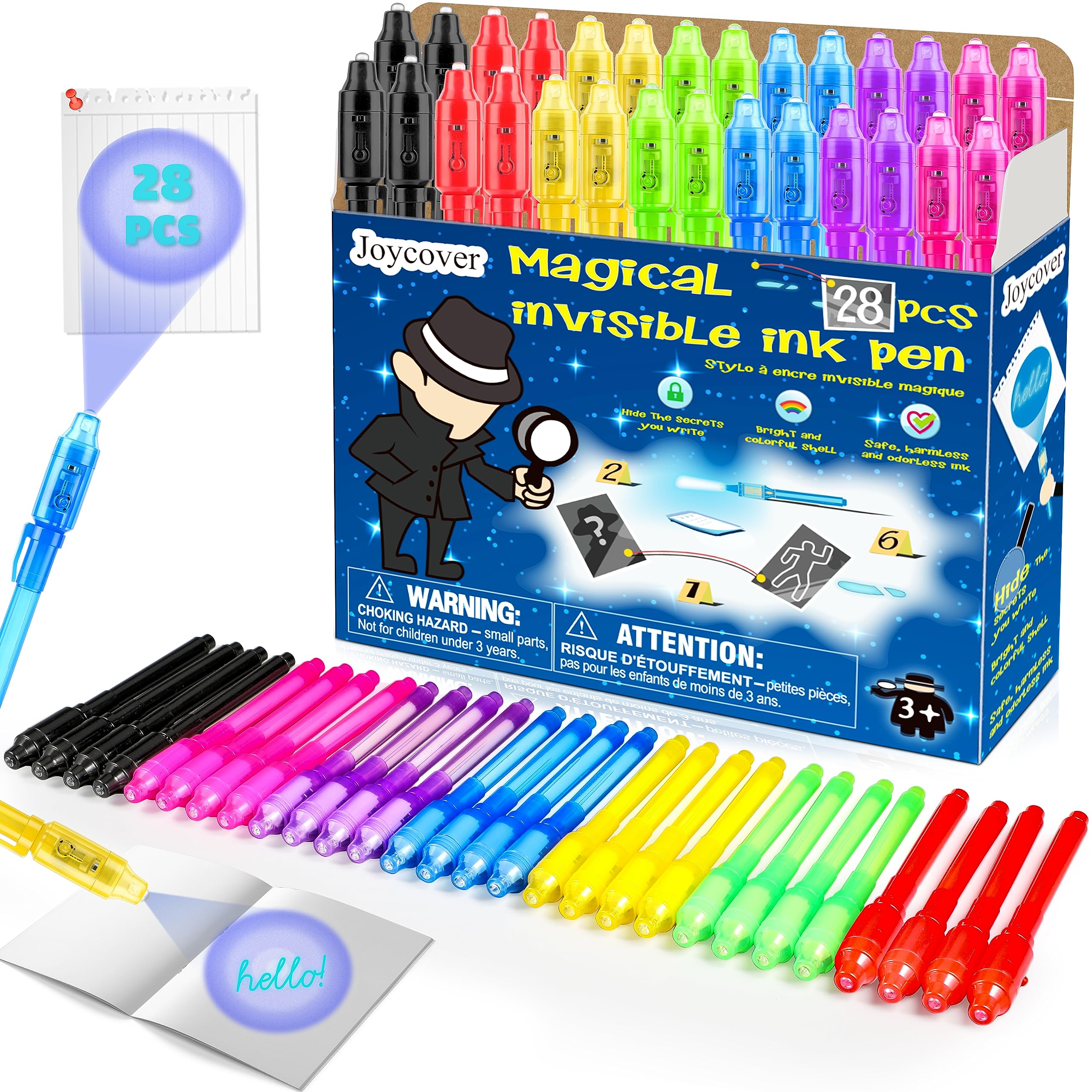 Joycover 28-Pack Invisible Ink Pens with UV Light - Spy Gadgets for Kids Party Favors