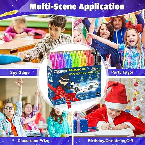 Joycover 28-Pack Invisible Ink Pens with UV Light - Spy Gadgets for Kids Party Favors