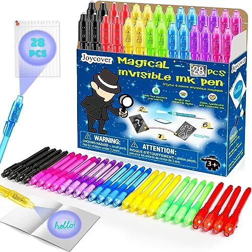 Joycover 28-Pack Invisible Ink Pens with UV Light - Spy Gadgets for Kids Party Favors