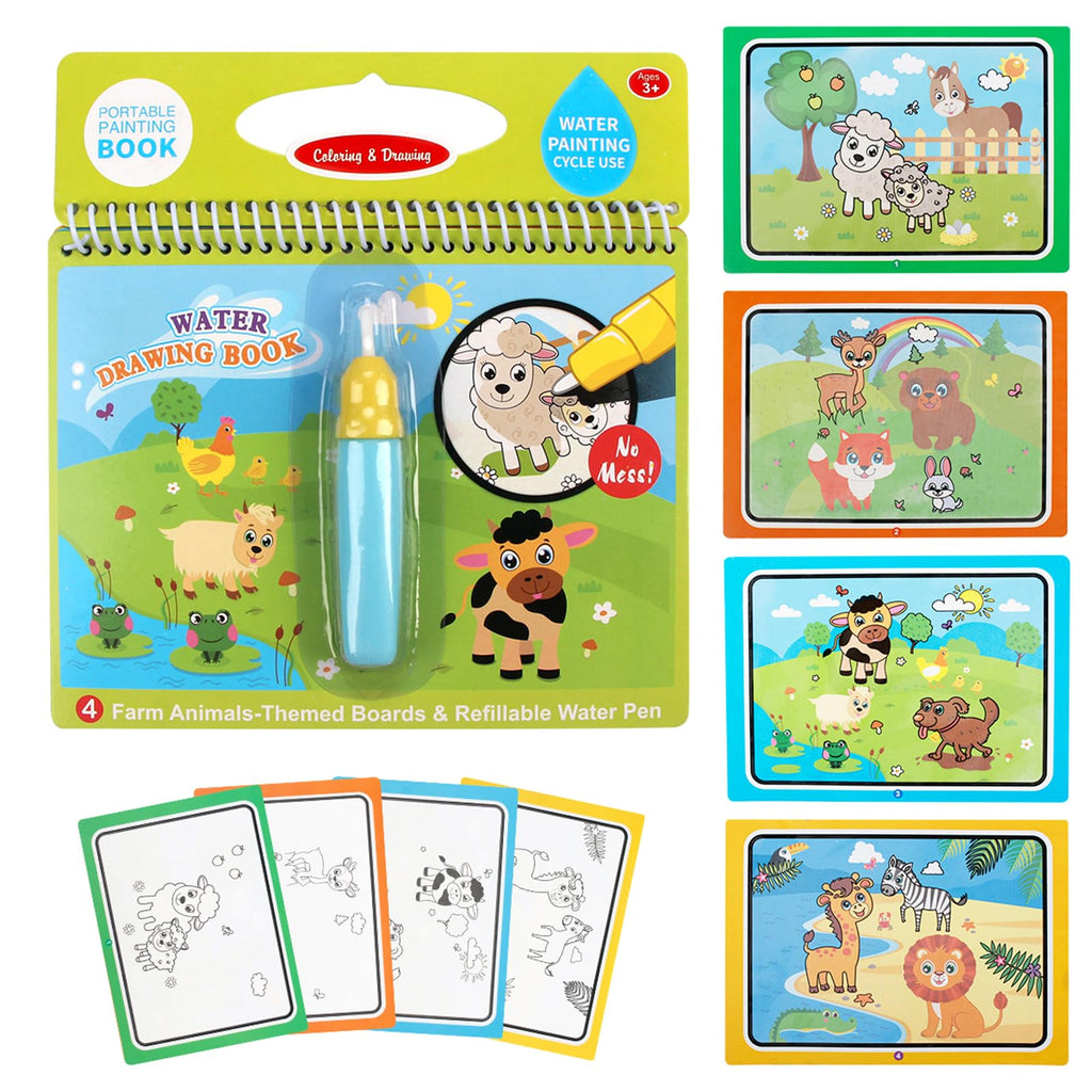 Joyfia Water Drawing Books – Mess-Free Coloring Set with Dinosaur, Cartoon & Vehicle Themes for Toddlers