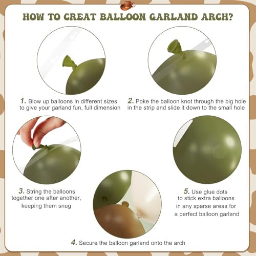 JOYFLOAT 124-Piece Cowboy Balloon Garland Arch Kit - Avocado Green, Brown, Sand White - Western Theme Party Decoration