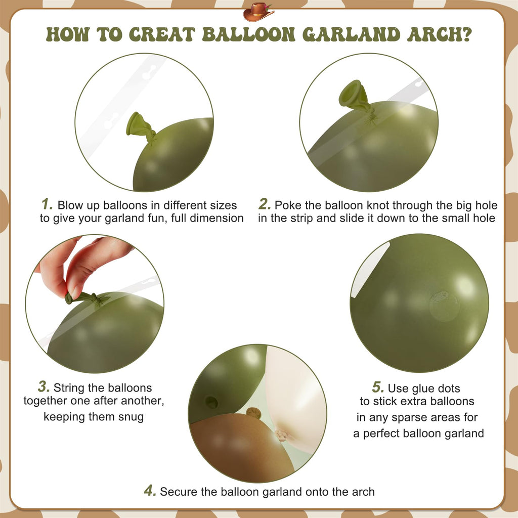 JOYFLOAT 124-Piece Cowboy Balloon Garland Arch Kit - Avocado Green, Brown, Sand White - Western Theme Party Decoration