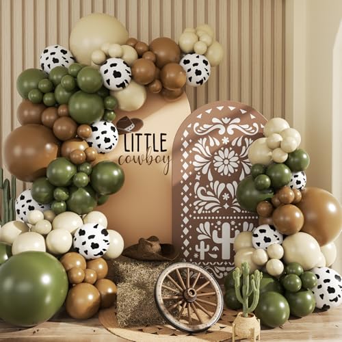 JOYFLOAT 124-Piece Cowboy Balloon Garland Arch Kit - Avocado Green, Brown, Sand White - Western Theme Party Decoration
