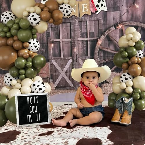 JOYFLOAT 124-Piece Cowboy Balloon Garland Arch Kit - Avocado Green, Brown, Sand White - Western Theme Party Decoration
