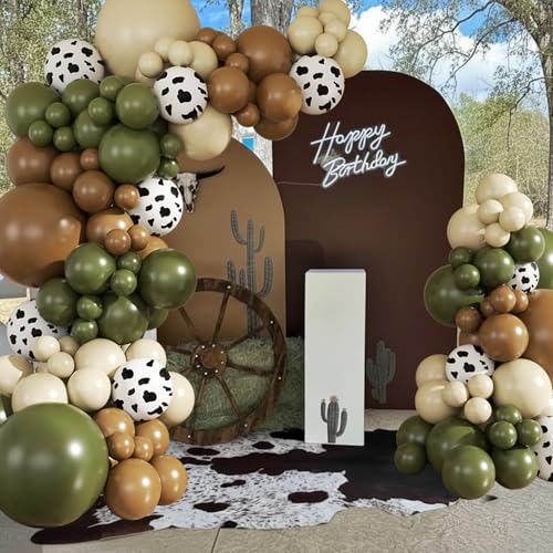 JOYFLOAT 124-Piece Cowboy Balloon Garland Arch Kit - Avocado Green, Brown, Sand White - Western Theme Party Decoration