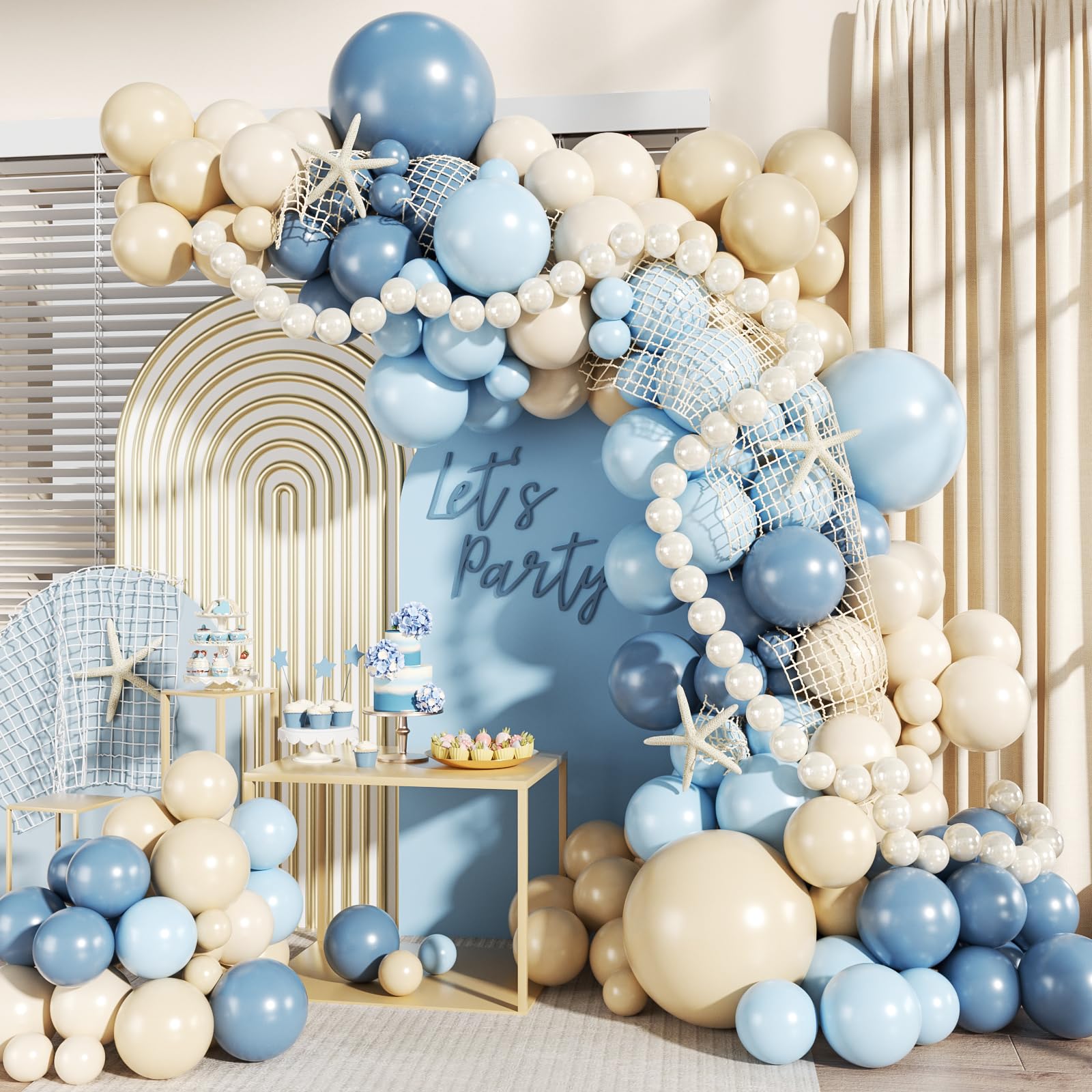 JOYFLOAT Blue Beach Balloon Arch Kit – 140Pcs Blue & White Balloons for Ocean Sea Pool Theme Party Decor