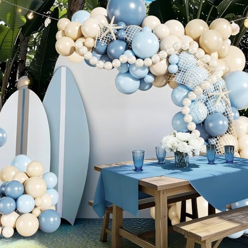 JOYFLOAT Blue Beach Balloon Arch Kit – 140Pcs Blue & White Balloons for Ocean Sea Pool Theme Party Decor