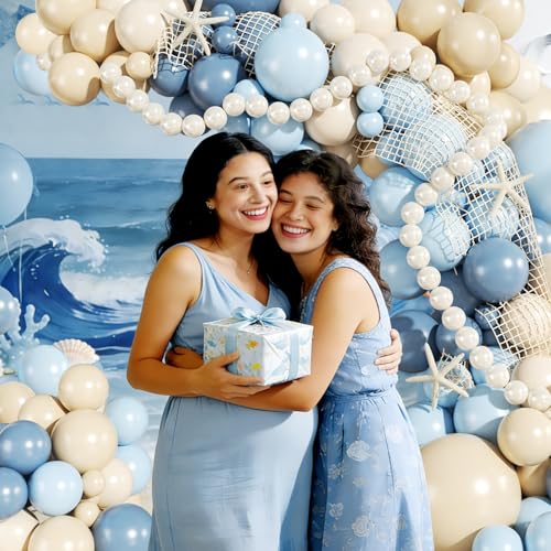 JOYFLOAT Blue Beach Balloon Arch Kit – 140Pcs Blue & White Balloons for Ocean Sea Pool Theme Party Decor