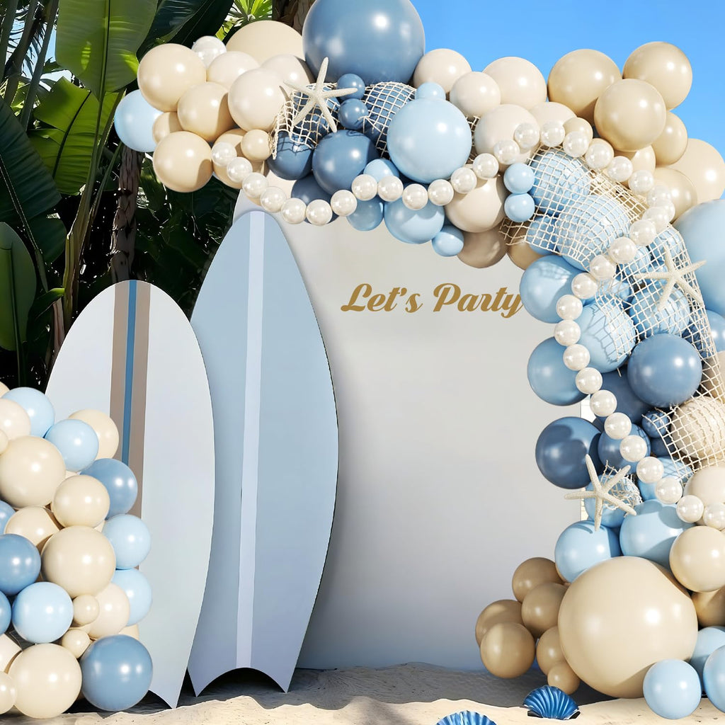 JOYFLOAT Blue Beach Balloon Arch Kit – 140Pcs Blue & White Balloons for Ocean Sea Pool Theme Party Decor