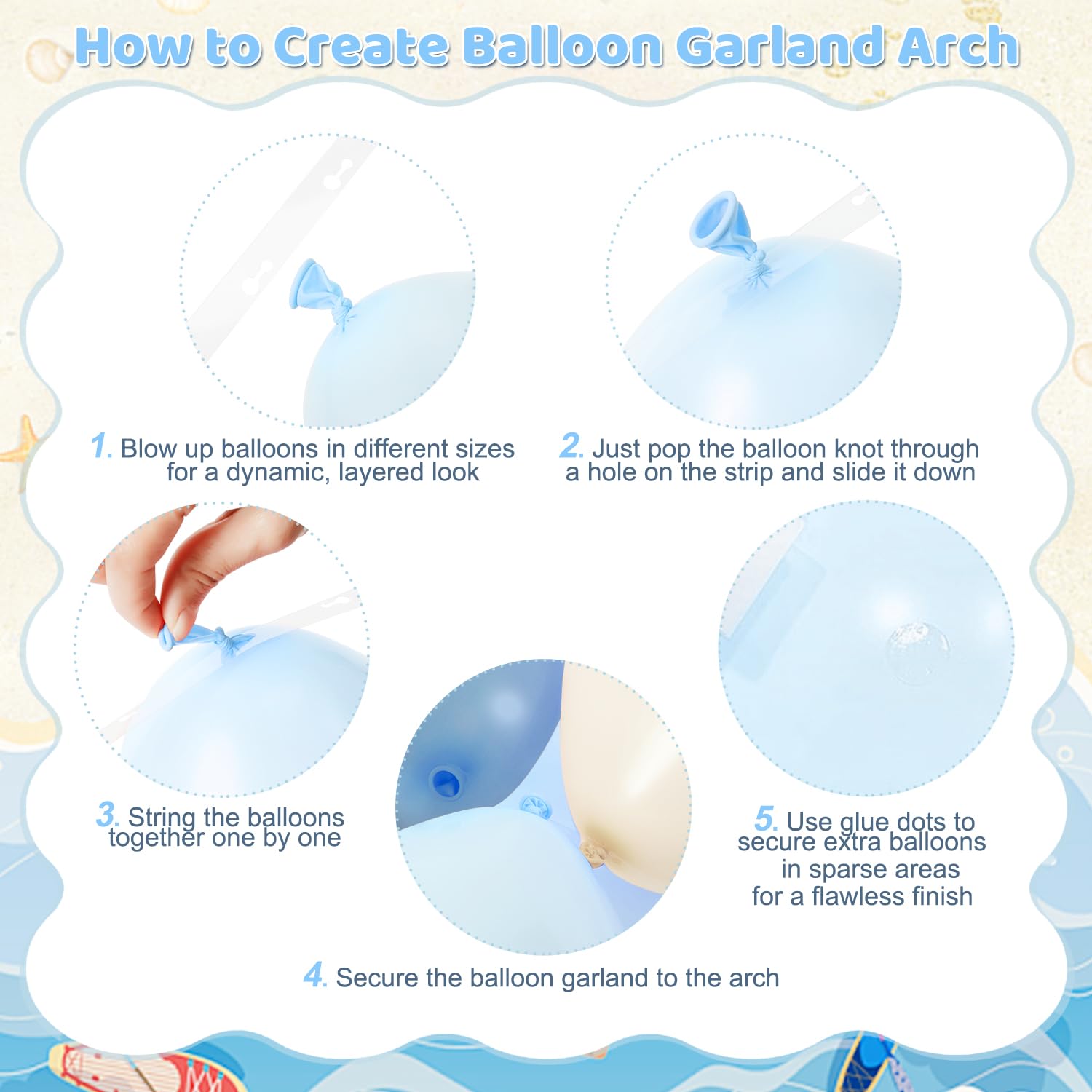 JOYFLOAT Blue Beach Balloon Arch Kit – 140Pcs Blue & White Balloons for Ocean Sea Pool Theme Party Decor