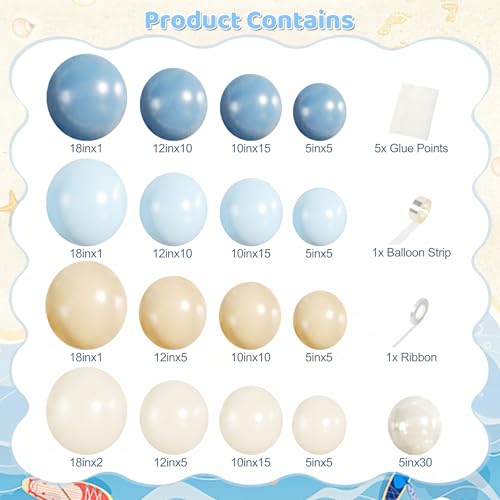 JOYFLOAT Blue Beach Balloon Arch Kit – 140Pcs Blue & White Balloons for Ocean Sea Pool Theme Party Decor