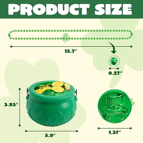 JOYIN 119-Piece St. Patrick's Day Party Supplies Set – Green Bead Necklaces, Gold Coins, and Plastic Cauldron