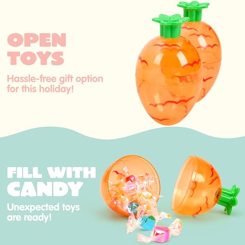 JOYIN 12-Pack 3.7-Inch Plastic Carrot-Shaped Easter Eggs – Fillable Orange Eggs for Hunts, Decorations, and Treats