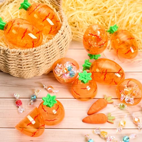 JOYIN 12-Pack 3.7-Inch Plastic Carrot-Shaped Easter Eggs – Fillable Orange Eggs for Hunts, Decorations, and Treats