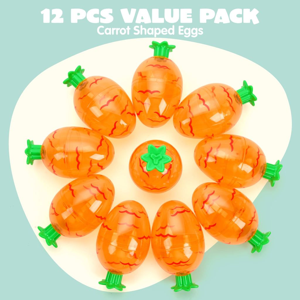 JOYIN 12-Pack 3.7-Inch Plastic Carrot-Shaped Easter Eggs – Fillable Orange Eggs for Hunts, Decorations, and Treats