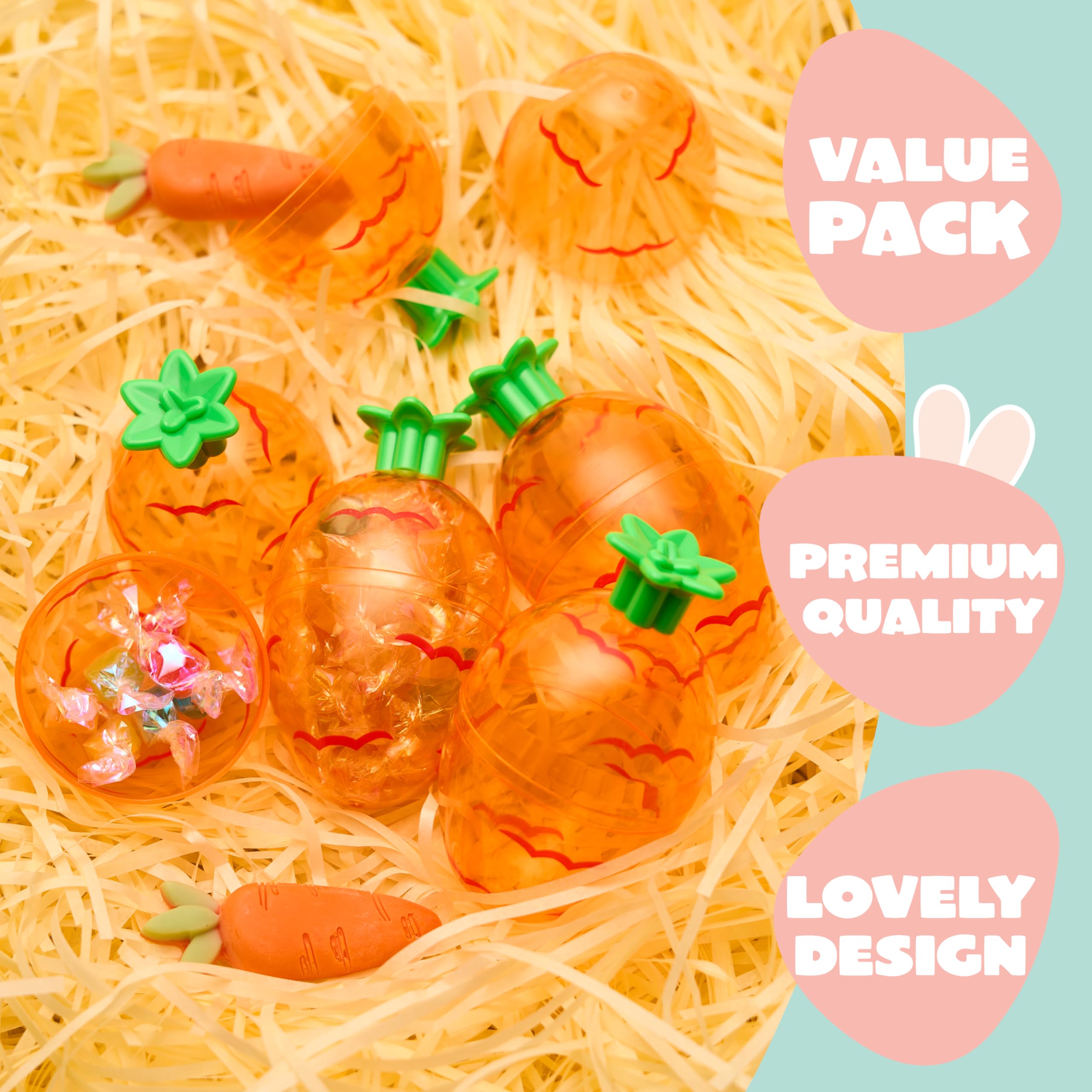 JOYIN 12-Pack 3.7-Inch Plastic Carrot-Shaped Easter Eggs – Fillable Orange Eggs for Hunts, Decorations, and Treats