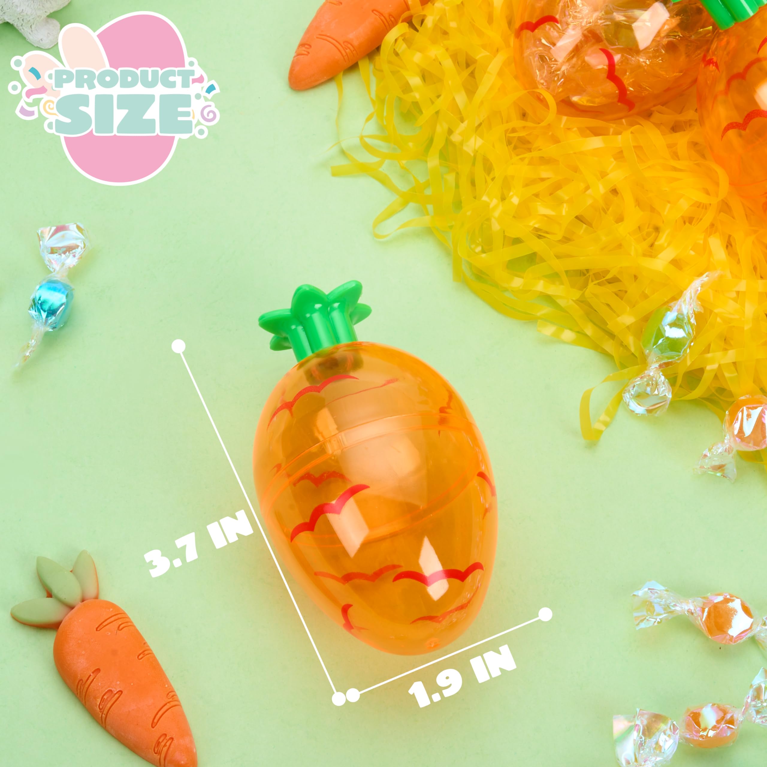 JOYIN 12-Pack 3.7-Inch Plastic Carrot-Shaped Easter Eggs – Fillable Orange Eggs for Hunts, Decorations, and Treats