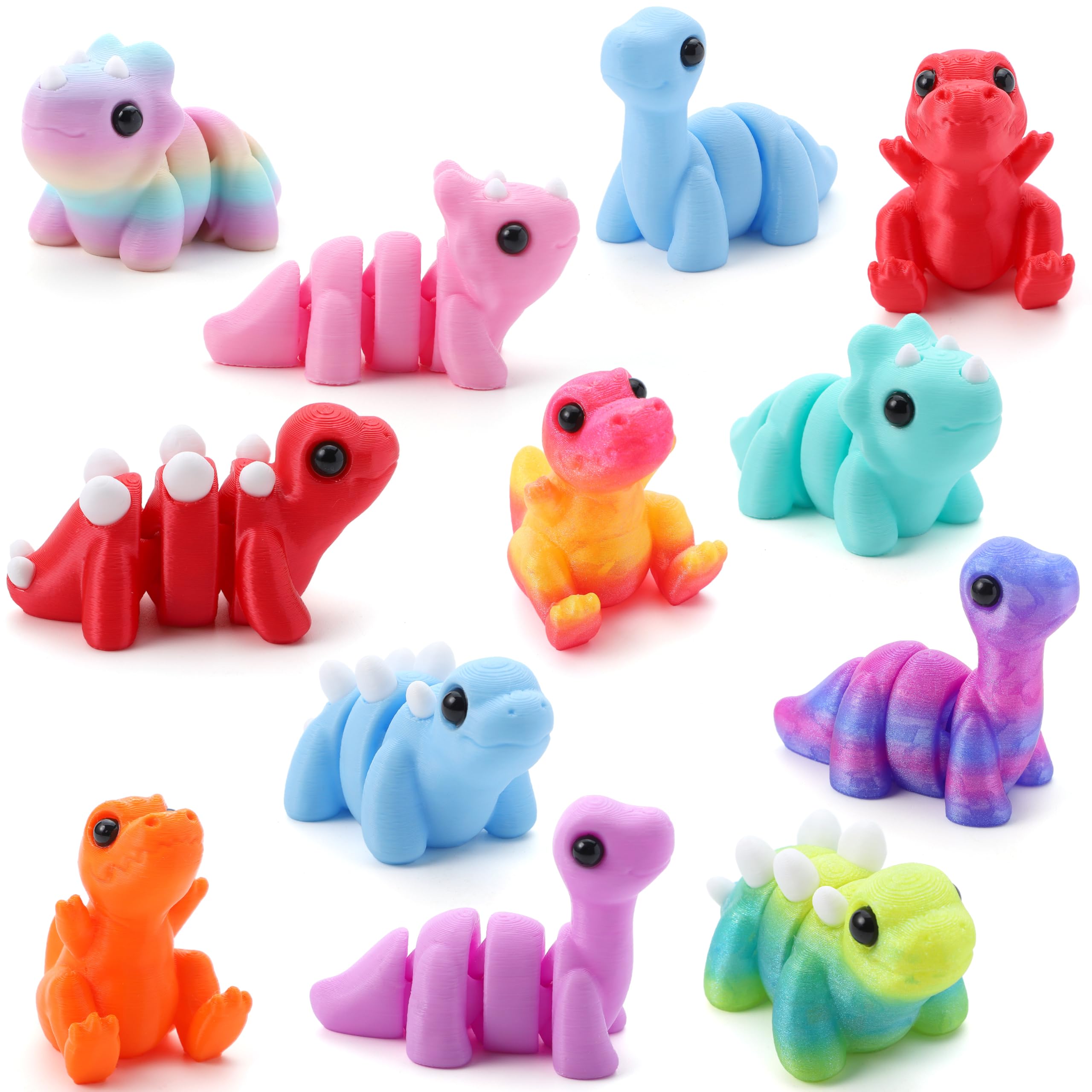 JOYIN 12-Pack 3D Printed Dinosaur Figurines – Mini Articulated Fidget Toys for Kids, Party Favors, and Desk Decor