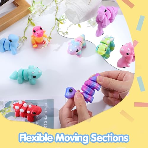 JOYIN 12-Pack 3D Printed Dinosaur Figurines – Mini Articulated Fidget Toys for Kids, Party Favors, and Desk Decor