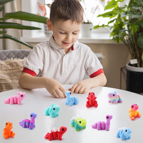 JOYIN 12-Pack 3D Printed Dinosaur Figurines – Mini Articulated Fidget Toys for Kids, Party Favors, and Desk Decor