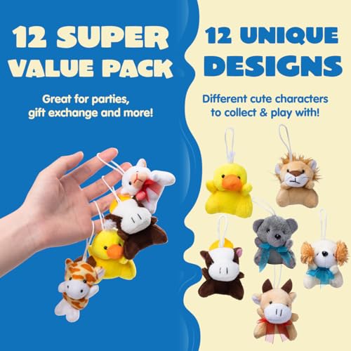 JOYIN 12-Pack Mini Plush Animals: Assorted 3-Inch Stuffed Toys for Party Favors, Prizes, and Backpack Decor