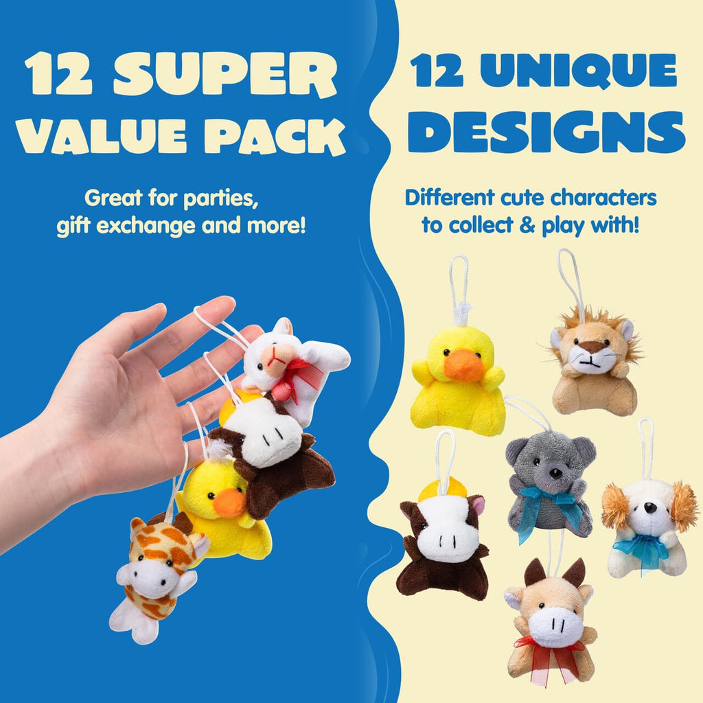 JOYIN 12-Pack Mini Plush Animals: Assorted 3-Inch Stuffed Toys for Party Favors, Prizes, and Backpack Decor
