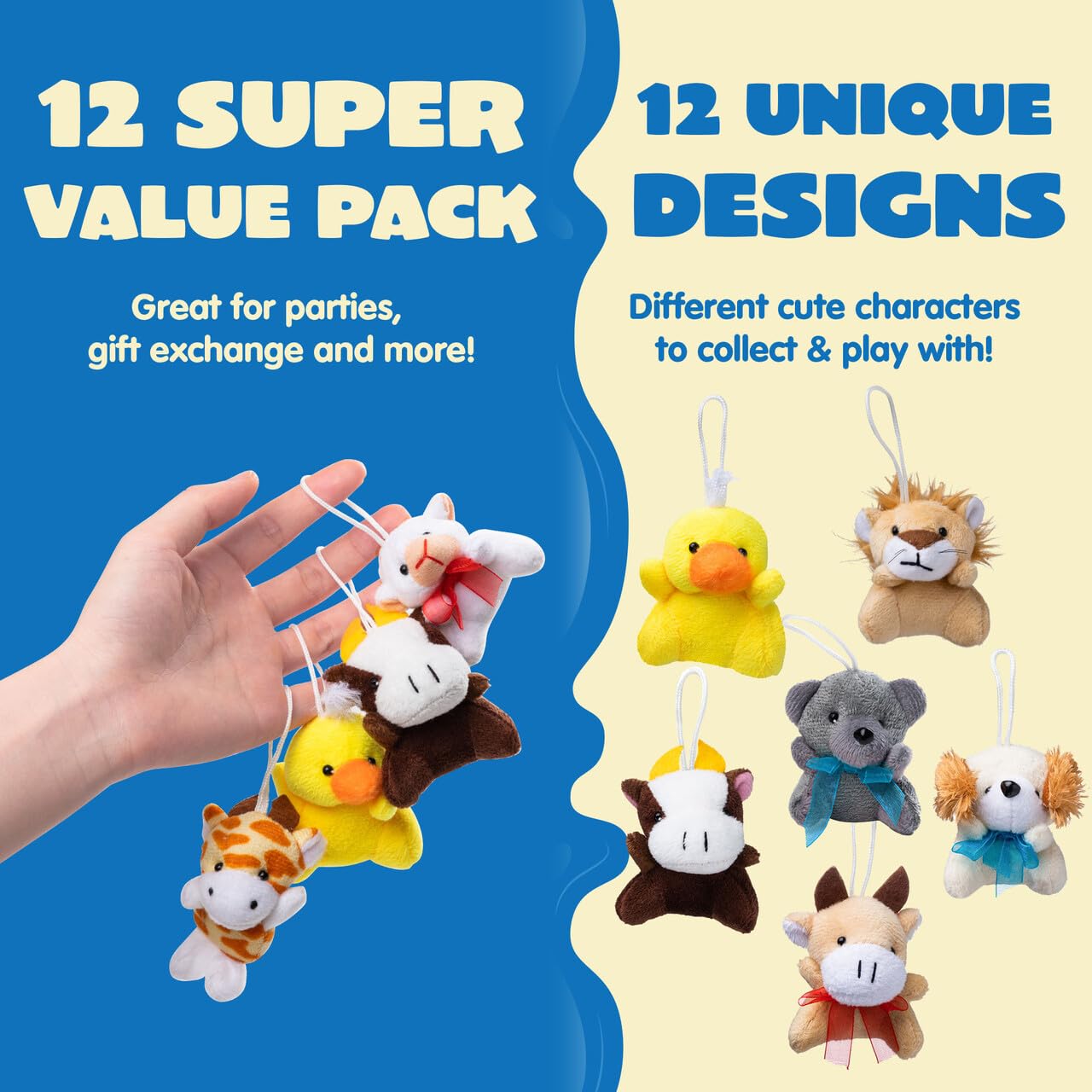 JOYIN 12-Pack Mini Plush Animals: Assorted 3-Inch Stuffed Toys for Party Favors, Prizes, and Backpack Decor