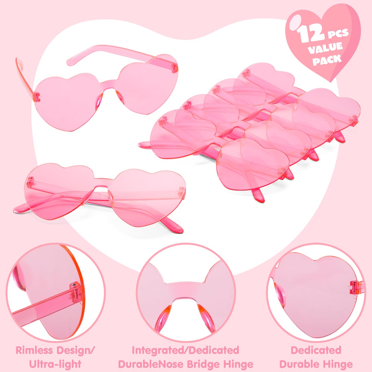 JOYIN 12 Pack Pink Heart Sunglasses for Valentine's Day – Classroom Exchange Gifts with Cards
