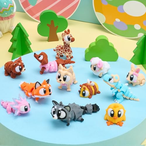 JOYIN 12-Pack Prefilled Easter Eggs with 3D Printed Articulated Mini Animal Toys