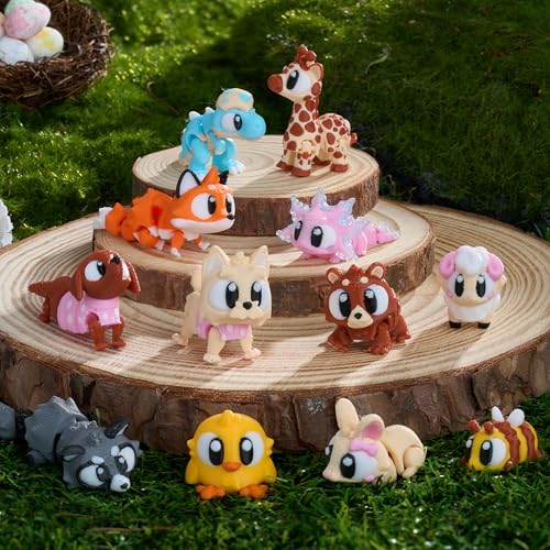JOYIN 12-Pack Prefilled Easter Eggs with 3D Printed Articulated Mini Animal Toys
