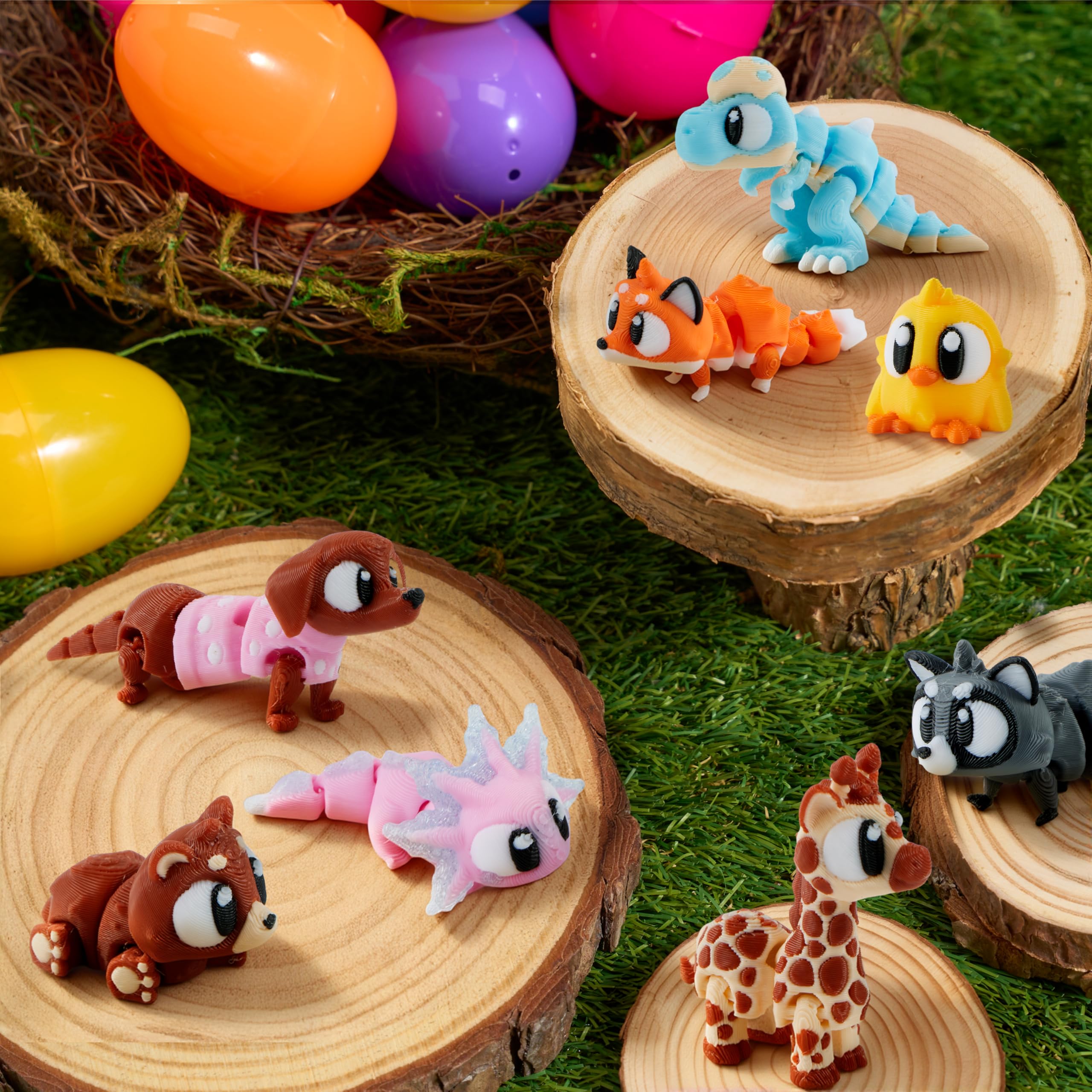 JOYIN 12-Pack Prefilled Easter Eggs with 3D Printed Articulated Mini Animal Toys