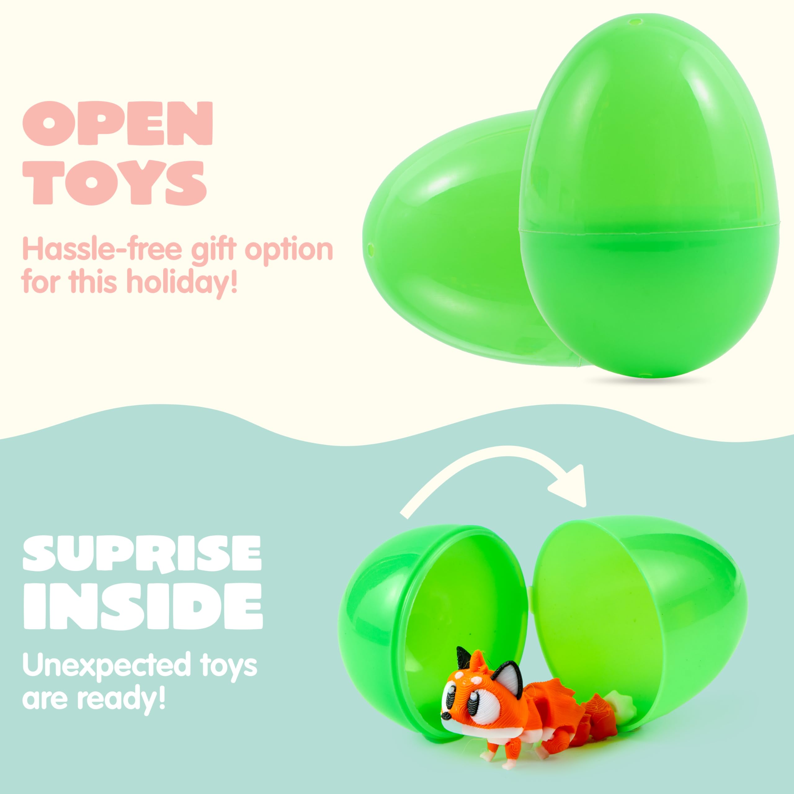 JOYIN 12-Pack Prefilled Easter Eggs with 3D Printed Articulated Mini Animal Toys