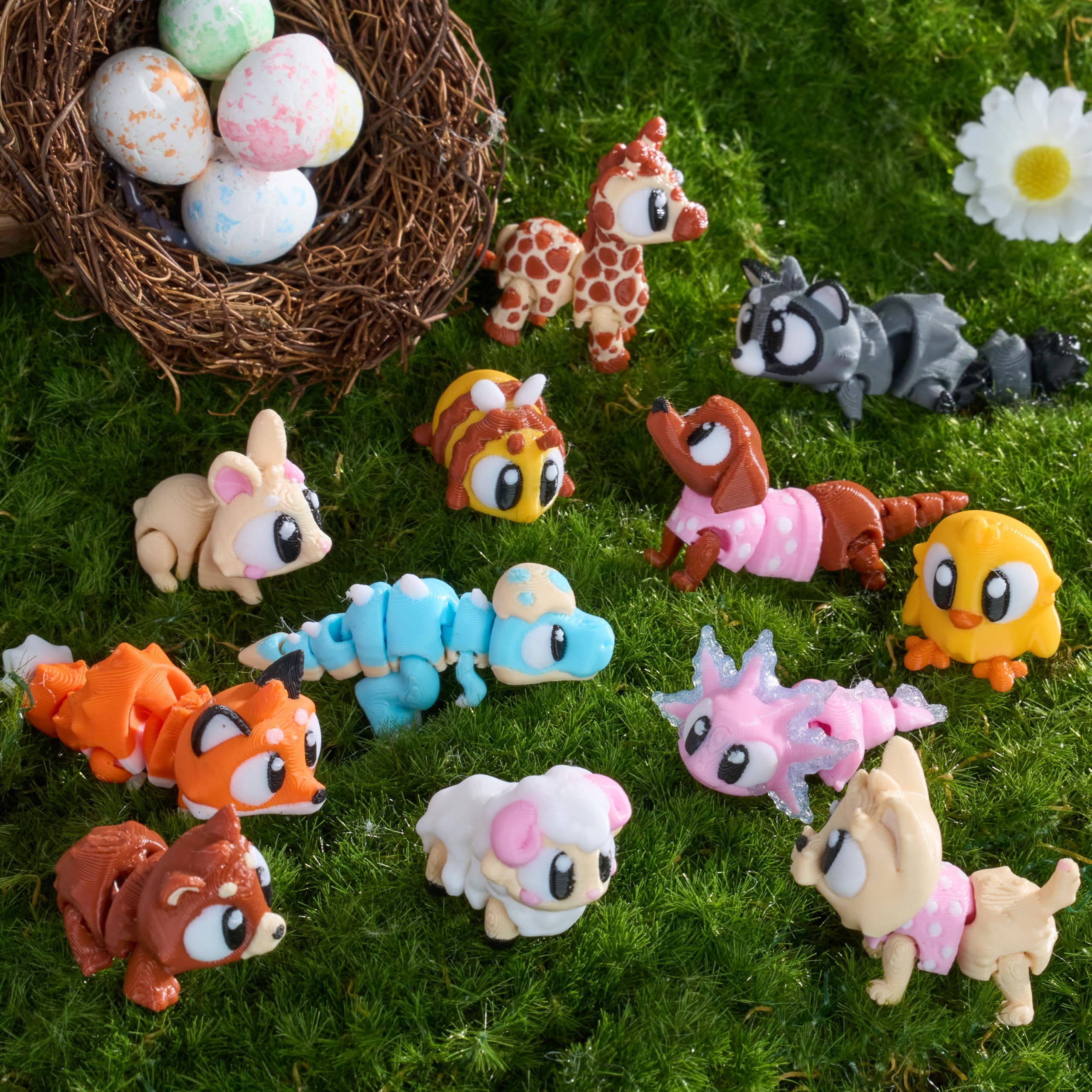 JOYIN 12-Pack Prefilled Easter Eggs with 3D Printed Articulated Mini Animal Toys