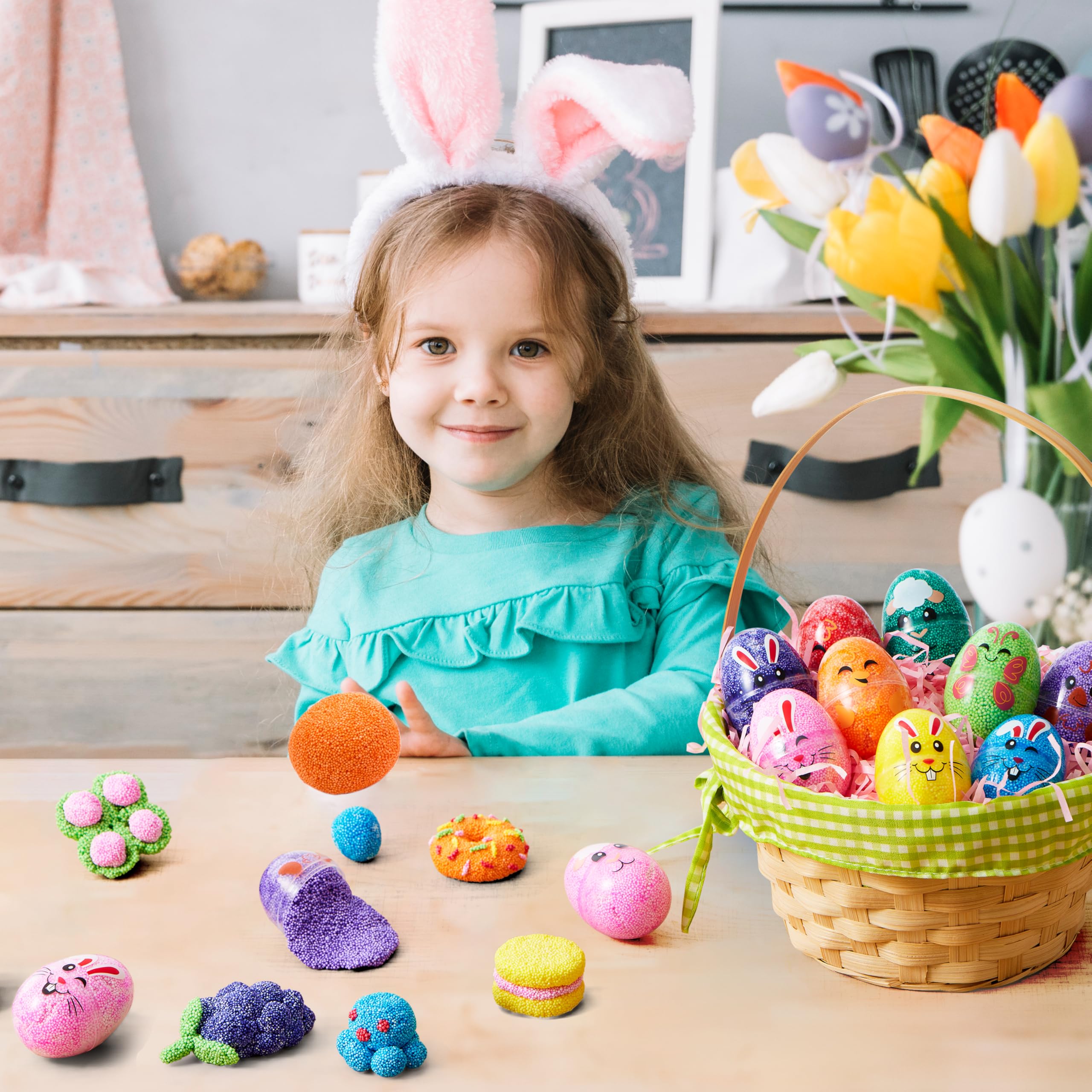 JOYIN 12-Pack Prefilled Easter Eggs with Foam Squishy Toys - Cute Chick, Bunny, and Lamb Designs for Egg Hunts, Basket Stuffers, Party Favors