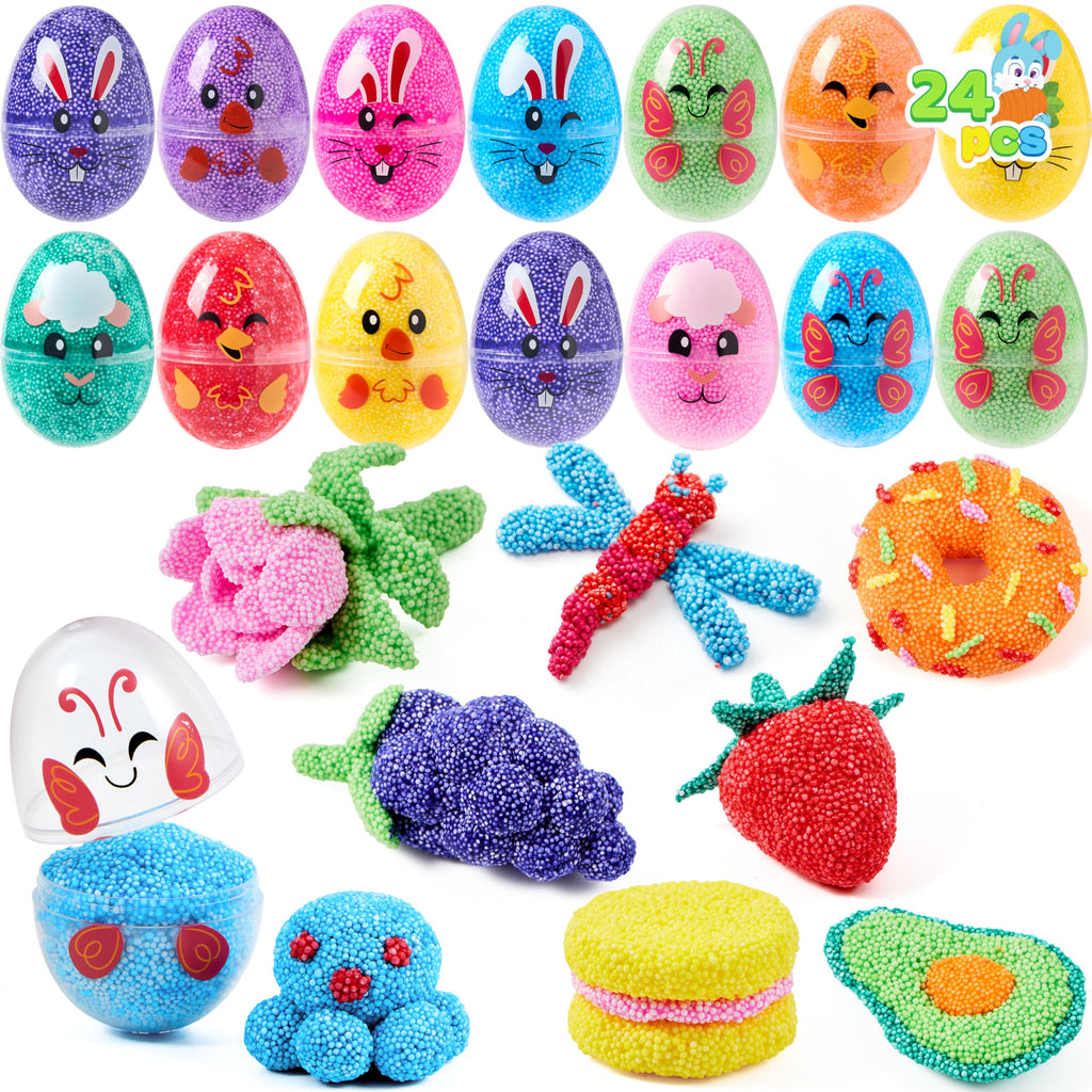 JOYIN 12-Pack Prefilled Easter Eggs with Foam Squishy Toys - Cute Chick, Bunny, and Lamb Designs for Egg Hunts, Basket Stuffers, Party Favors